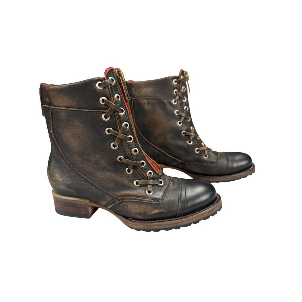 Freebird by Steven Liverpool Brown Distressed Leather Lace Up Zip Boots Womens 7